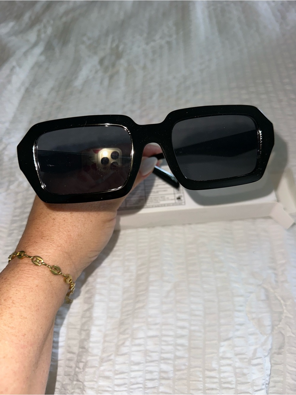 SHEIN Black Geometric Rectangular Sunglasses for Women